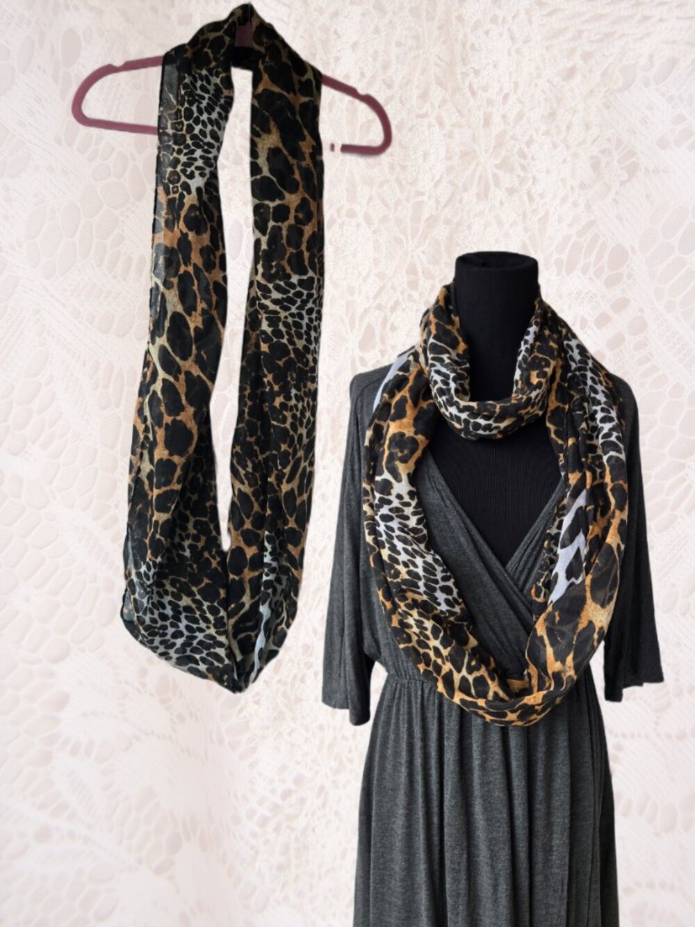 Leopard Print Sheer Infinity Loop Scarf Classic Boho Y2k-Style